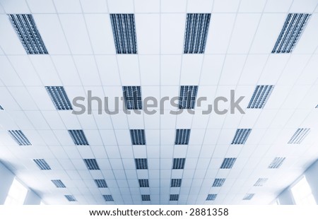 Ceiling at lecture hall. Specialy with soft blue tint.