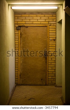 Wooden door in an old apartment house.
