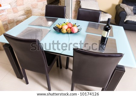 Contemporary Kitchen Tables on Modern Kitchen Table With Fruits An Wine  Stock Photo 10174126