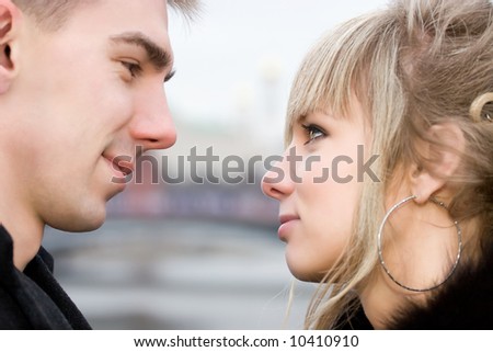 Young couple in love. Man and woman portrait.