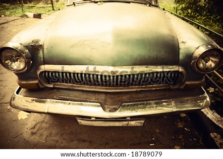 stock photo Old car front view Retro colors