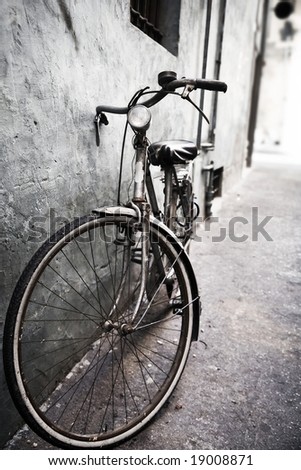 Lonely bicycle. High contrast effect.
