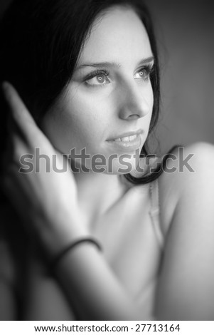 Young woman soft portrait. Black and white.