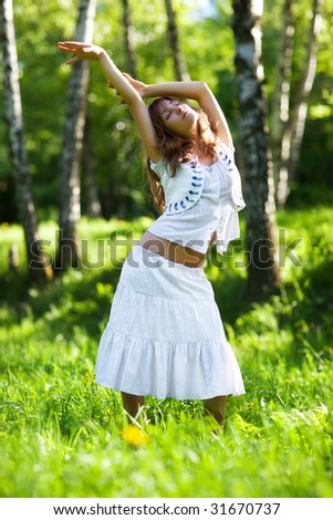 Young woman nature relax. Delighting good weather.