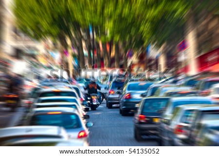 Traffic jam. Zoom blur effect.