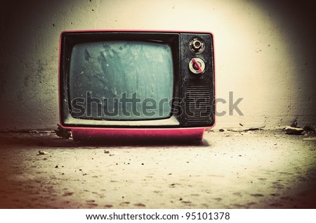 Old TV in room. Retro style colors.