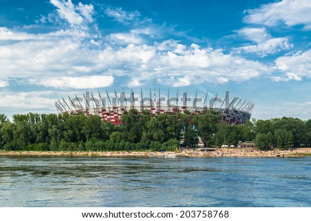 WARSAW, POLAND - JULY 5 ,2014: Polish National Stadium Stadium on July 5 2014. Stadium was build for EURO 2012 Football Championship and hosted the opening match for this event.