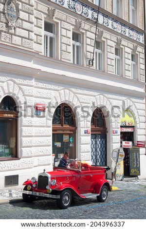 PRAGUE, CZECH REPUBLIC - MAY 19 ,2014: Antique Skoda parked in front of old building near Prague Old Town May 19 2014.