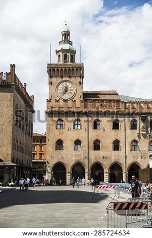 BOLOGNA, ITALY - AUGUST 15: Historical center of Bologna on 15th August 2014 in Bologna, Italy.