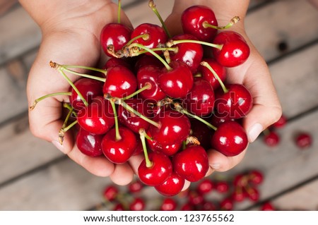 Cherries in hands- color image