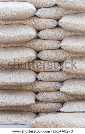 Pine pellets- stack of sacks- stock photo