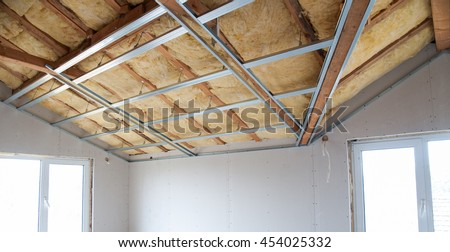 Part of Construction of ceiling insulation- stock image