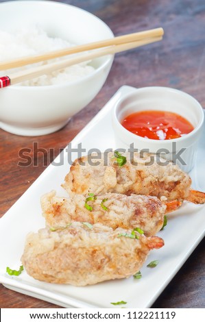 deep fried shrimp covered with ground pork