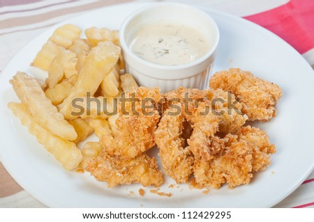 chicken and fries with spinach ranch dip