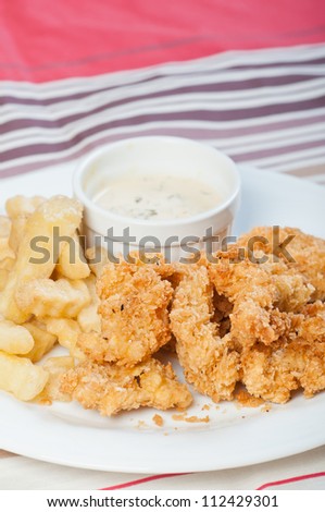chicken and fries with spinach ranch dip