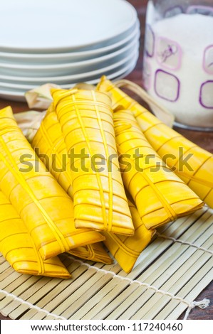 rice cake wrapped in banana leaf aka suman, one of the traditional snacks in the philippines