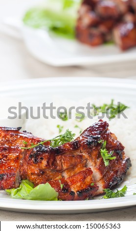 grilled barbecue pork belly with rice
