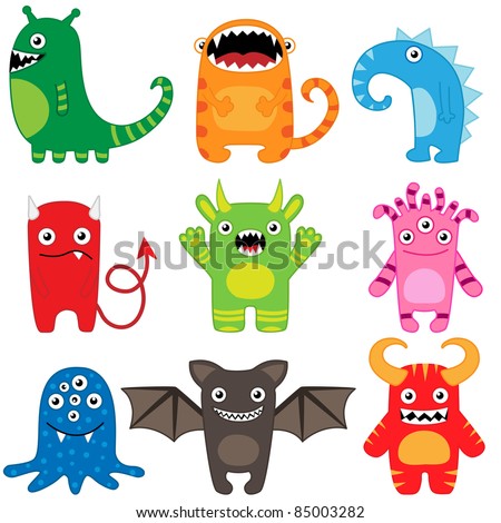 Images Funny Cartoon on Set Of Different Cute Funny Cartoon Monsters Stock Vector 85003282