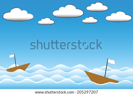Sailing Boats In Wide Summer Ocean/ Illustration of a cartoon ocean landscape with sailing boats