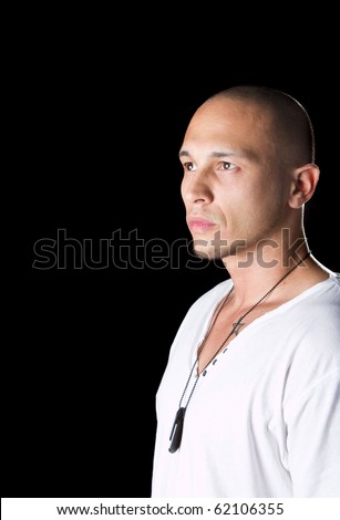 stock photo Handsome young male filipino model with white shirt over black 