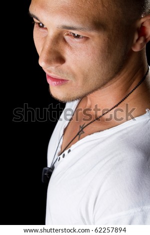 stock photo Handsome young male filipino model with white shirt over black stock photo Handsome young male filipino model with white shirt over black