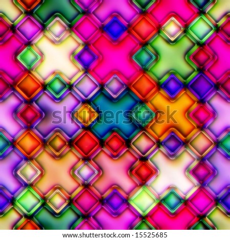 Colorful mosaic from crosses. Disco style. Seamless. Good for replicate