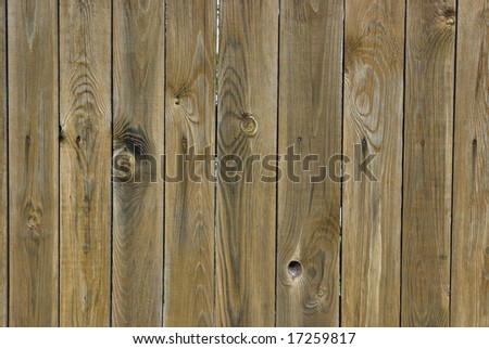 Wood with knots. A new fence. It is processed against rotting.