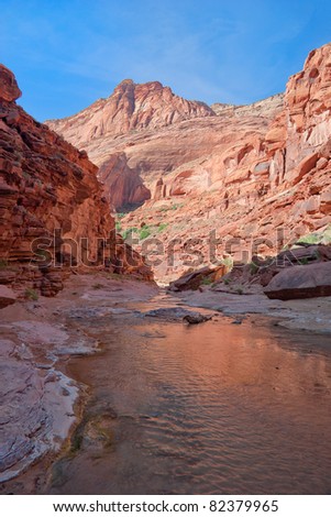The Paria River winds for approximately 35 miles through majestic high cliffs, which leave colorful reflections in its waters.