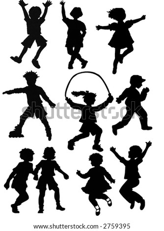 Clip Art Kids Playing. stock photo : silhouette kids
