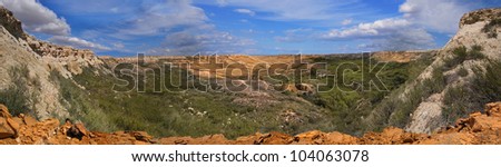 Landscape of the canyon on the slopes of Ustyurt. The north part of the plateau in Kazakhstan