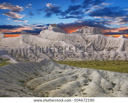 White chalk slopes of the mountains in the Ustyurt; north eastern part of the plateau in Kazakhstan