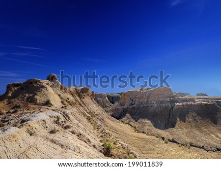 Slopes and canyons plateau Shalkar-Nura in the north-eastern part of Ustyurt. Asia, Kazakhstan, district Irgiz