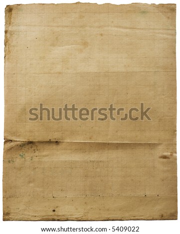 Old lined (gas-mantle) grunge vintage paper with folds. Image on white. See full size!