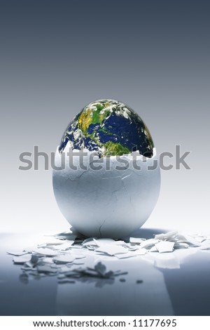Creative conceptual image.Planet Earth birth from egg. Earth in this montage provided by NASA (http://visibleearth.nasa.gov/)