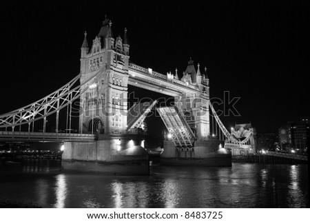 tower bridge at night with open gates