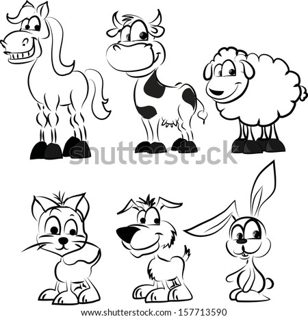 Set Of Domestic Animals For Coloring Vector 157713590