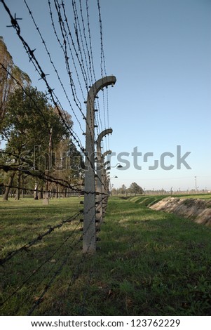 Barbed wire fence, Auschwitz concentration camp, Poland