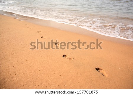 Footprints in the sand on the beach Goa India