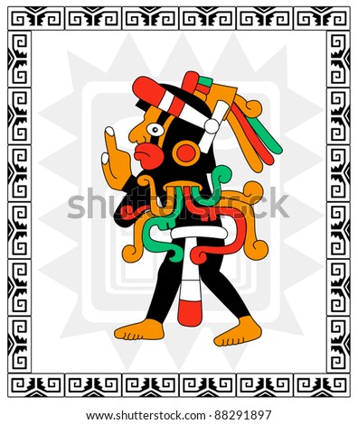 stock vector Vector warrior in style of the Maya on white