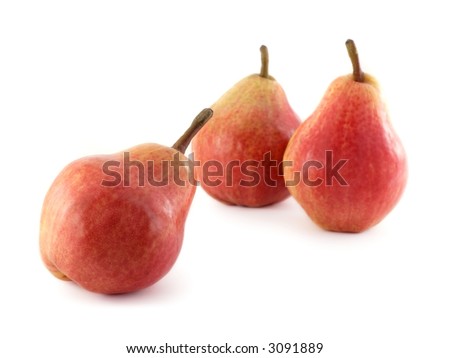 Three pears over white background