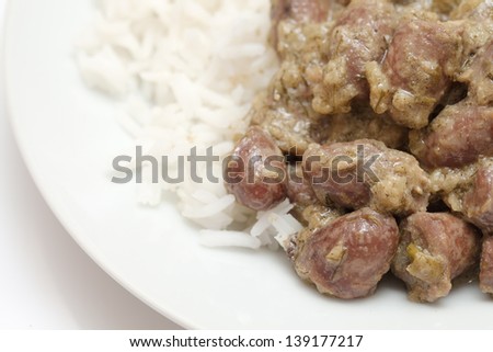 fried chicken hearts with white rice