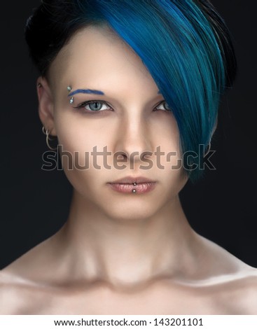 the beautiful sexy girl with blue hair. subculture
