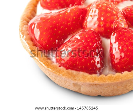 sweet basket with cream and strawberries, over white