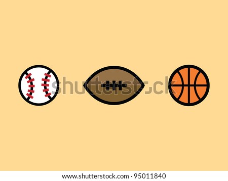Sport Ball Icon Set. Baseball, Football and Basketball.