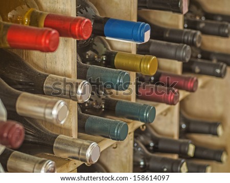 colorful wine bottles in wine rack