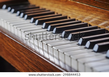 Close up of piano keys with very limited depth of field