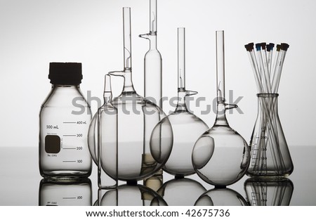 Glass laboratory flasks and beakers for science research