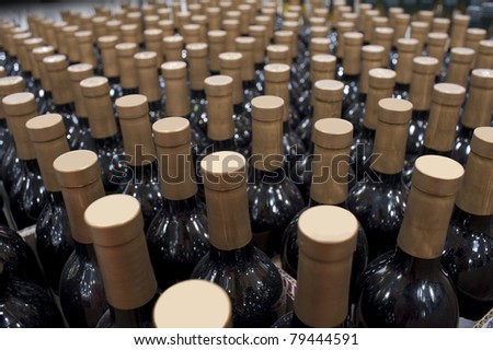 Bottles of wine in rows in liquor store