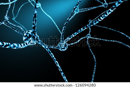 Human neurons 3d concept illustration of nervous system structure with nerve cells and neuronal networks.