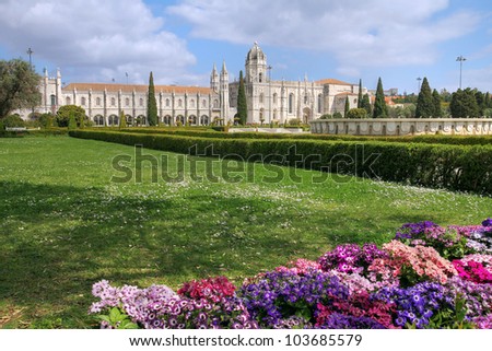 Jeronimos Monastery in the Belem area of Lisbon, Portugal. The monastery is classified as a UNESCO world heritage site.